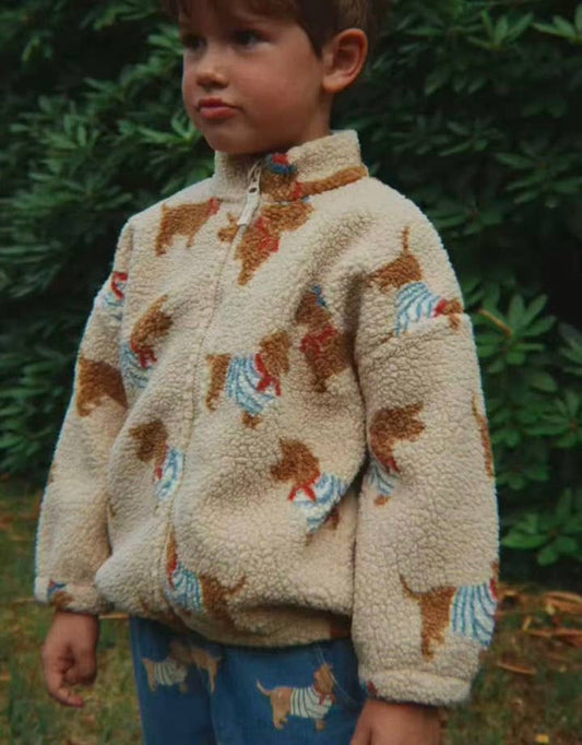 Veste unisexe en polaire sherpa à motif chien