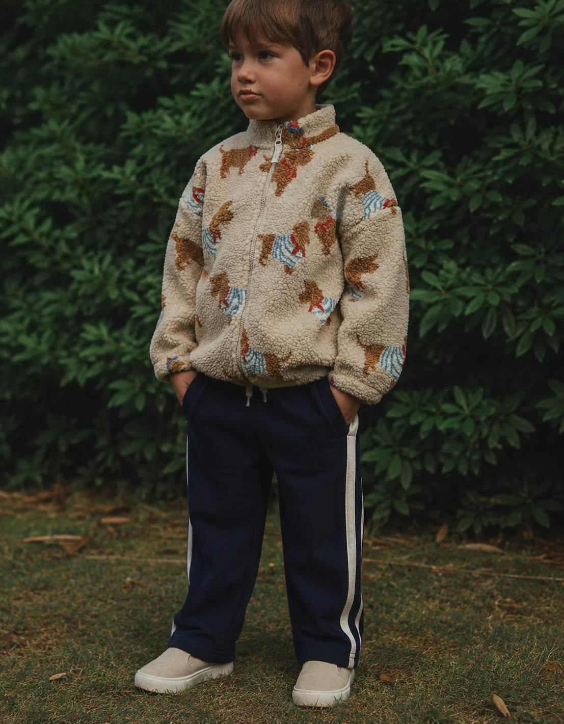 Veste unisexe en polaire sherpa à motif chien