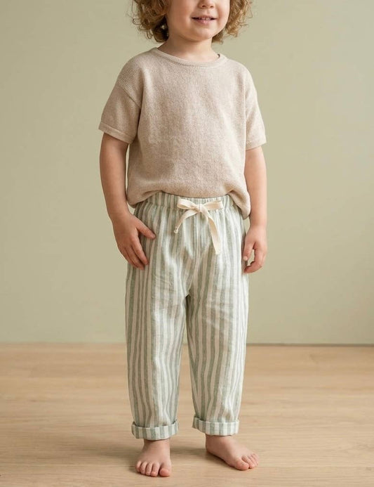 Pantalon rayé 100 % coton - Sauge: